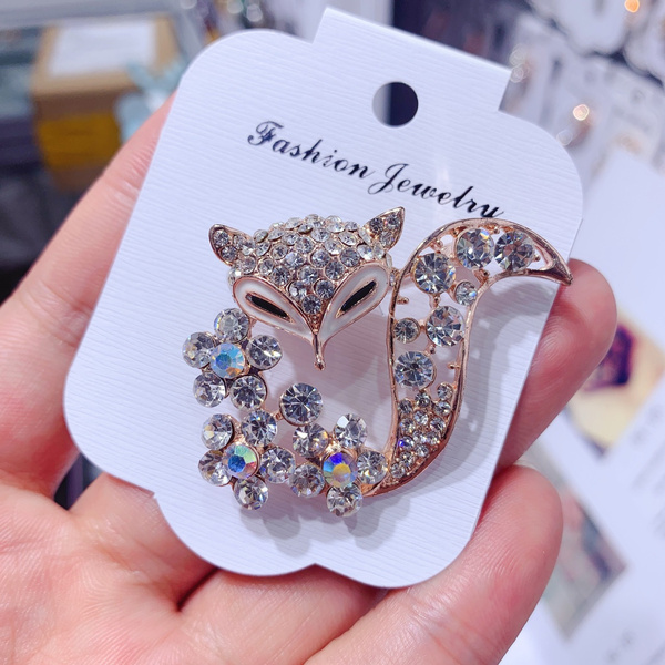 Cute Little Fox Brooch Crystal and Rhinestone Animal Brooches Coat Hat  Accessories for Women Shinning Jewelry Pins