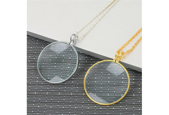 5x Magnifier Jewelry Lens Pendant Loupe Chain Monocle Necklace Magnifying Glass