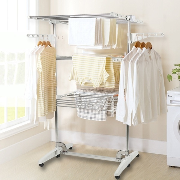 Folding 3Tier Stainless Laundry Organizer Drying Rack Clothes Dryer Hanger Stand 