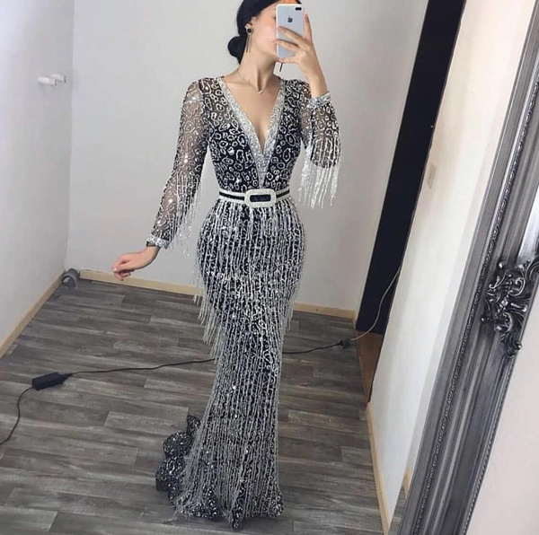 Long sleeve sequin fringe on sale dress