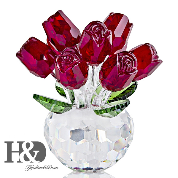 H&D Red Crystal Rose Bouquet Flowers Figurines Ornament with Gift Box ...