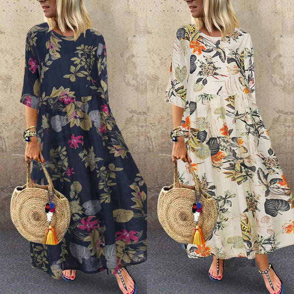 ZANZEA Women Fashion Casual 3 4 Sleeve Floral Printed Holiday