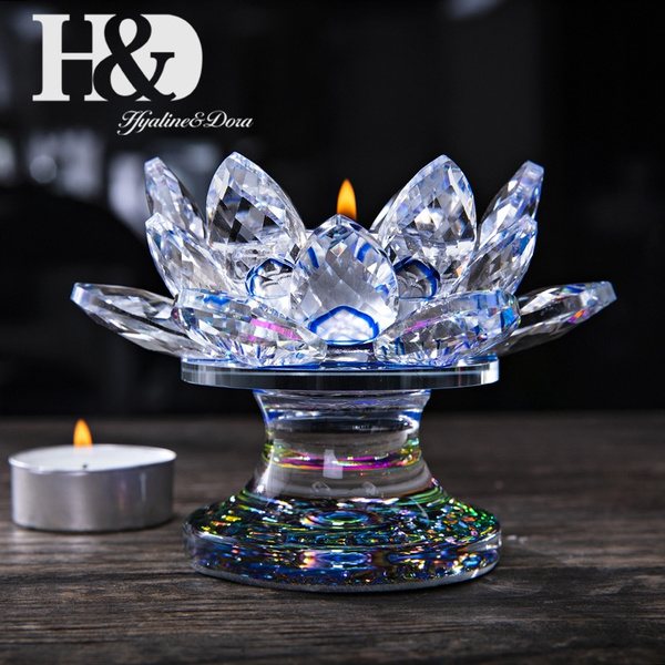 H&D Colorful Crystal Lotus Flower Tealight Candle Holder Centerpieces