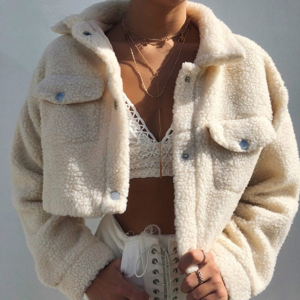 Cropped teddy jacket hot sale with hood