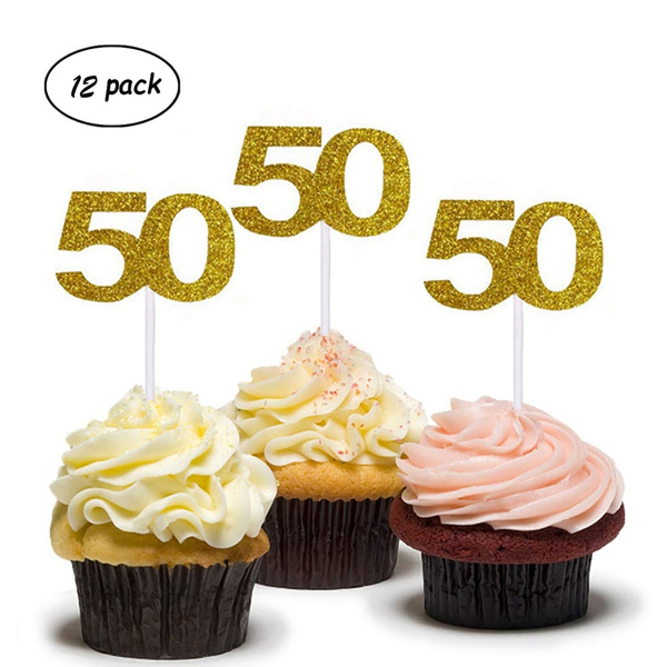  50 Pack Happy Birthday Cake Toppers, Glitter Birthday