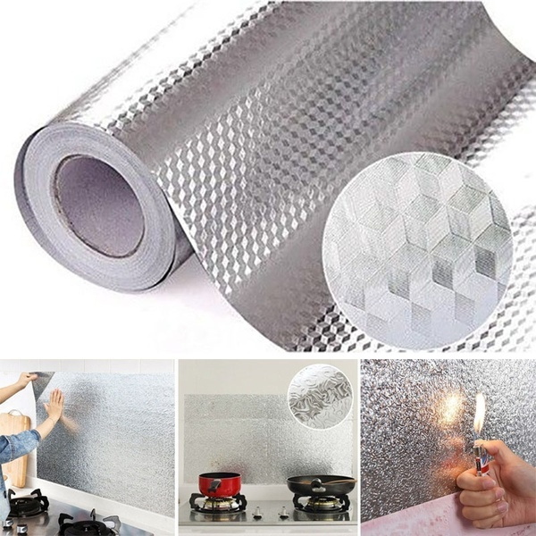Kitchen Wall Stove Aluminum Foil Oilproof Stickers Croppable Wallpaper