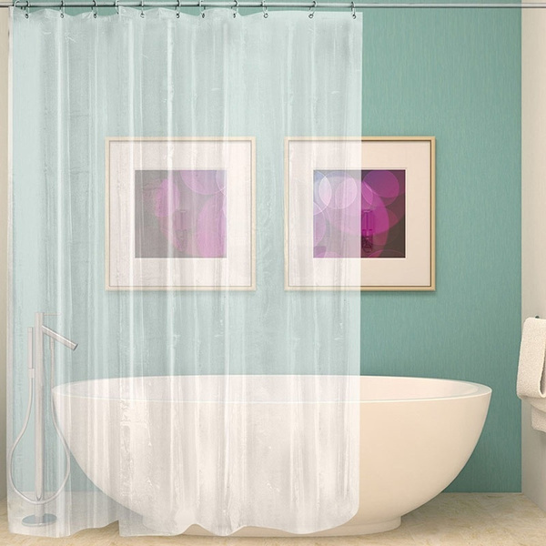 180*180CM Bathroom Transparent Shower Curtains 12 Plastic Hooks Waterproof Clear