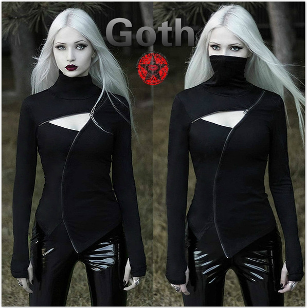 Fashion Women Gothic Clothing Zipper Top Long Sleeved Shirts