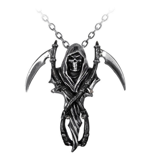 Men's Large Vintage Gothic Stainless Steel Grim Reaper Death Necklace Pendant