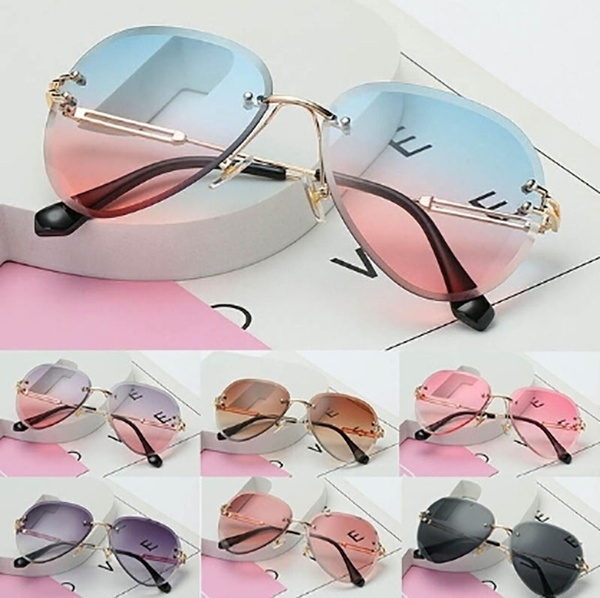 Luxury Rimless Sunglasses Women Design Brand Gradient Shades Cutting Lens Ladies Frameless Metal Eyeglasses UV400 Lunette De Soleil Femme Occhiali Da