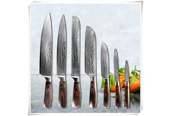 SharpPro Santoku Knife Set Japanese Steel Blade, Resin Handle, Laser  Damascus Pattern, Slicing & Utility, Cooking Tool. From Friend1205, $8.12