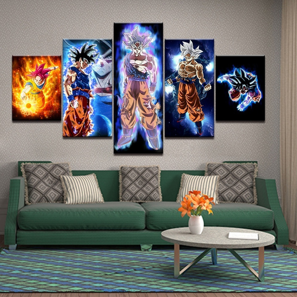 5 Panels Canvas Painting Anime Dragon Ball Goku New Form Wall Art ...