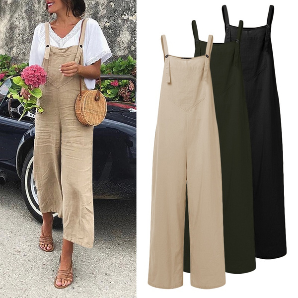 Corriee Rompers and Jumpsuits for Women Plus Size Bib Pants Overalls Wide Leg Trousers Dungarees with Pockets