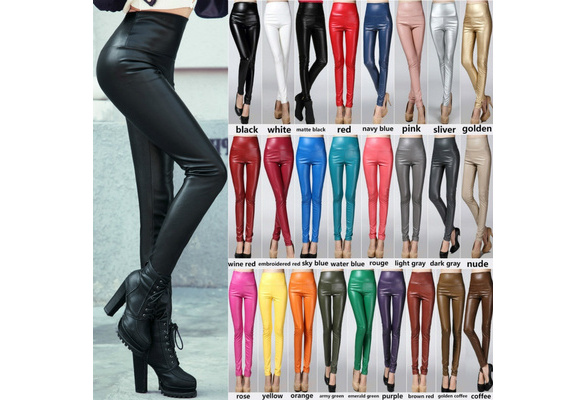 BESTSPR Autumn And Winter Slim High Waist With Pockets Pu Tight Leather  Pants Female 