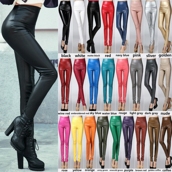 Autumn and Winter Women's Plus Velvet Tight PU Leather Pants Women's Slim Leggings  High Waisted Pants Women