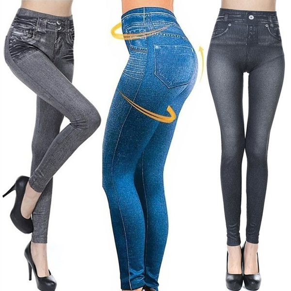 Skinny Leggings for Women Denim Jeans Look Pants with Pockets Slim