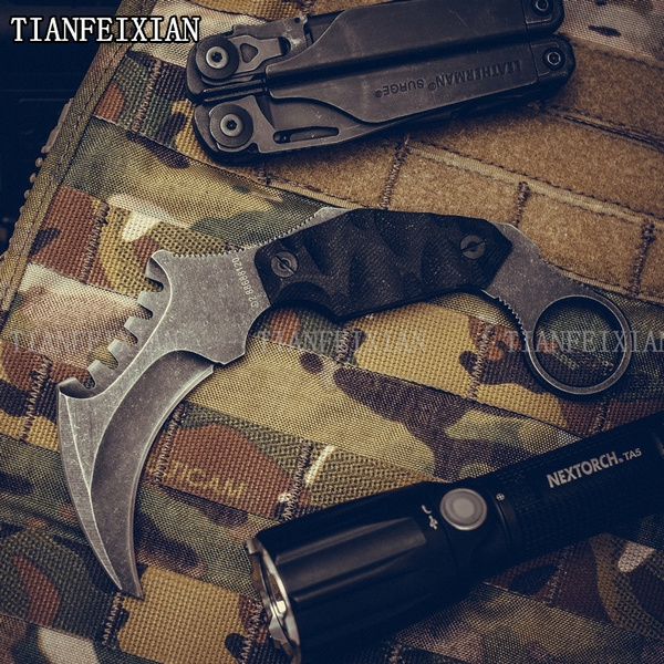 VERY STURDY D2 Fixed Blade Defense Knife G10 Handle Military Tactical