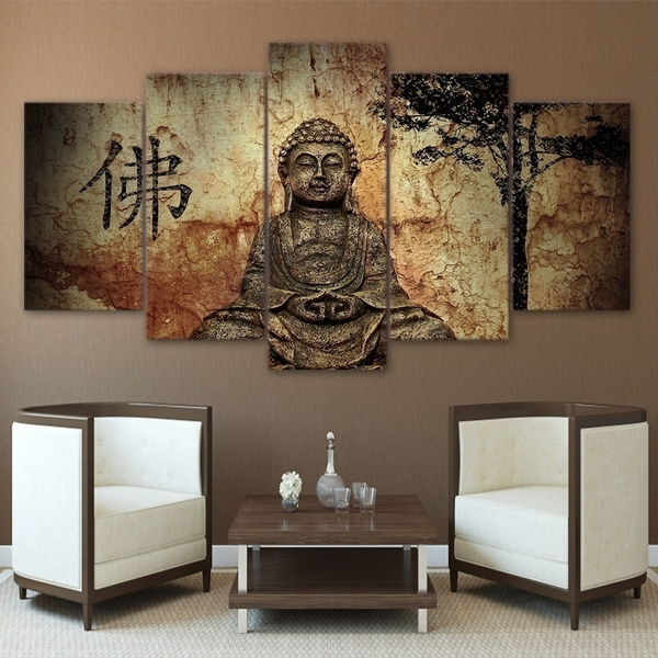 Large 5 Pieces Buddha Wall Art Picture Modern Home Decor Living Room Or Bedroom Canvas Print Painting Gifts Not Framed And Stretched Wish - Home Decor Art Pieces
