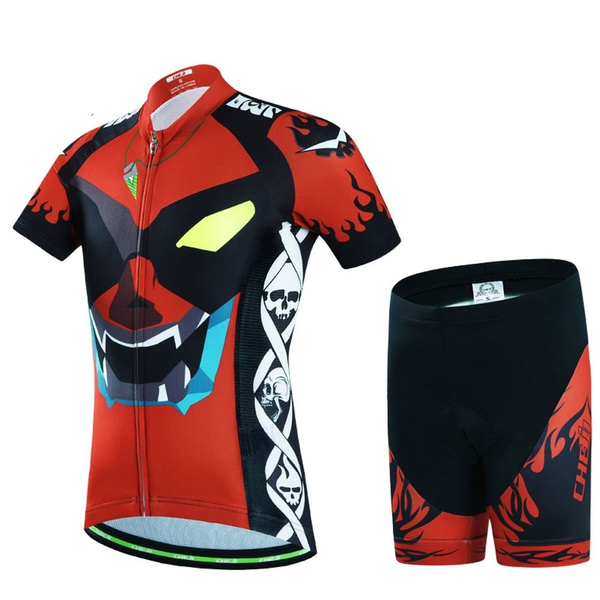 LSHDCER Kids Cycling Jersey Suit Short Sleeve Jersey and Padded Shorts Cartoon Pattern Boys/Girls Cycling Clothing Set Cute Bike Clothes for Kids 