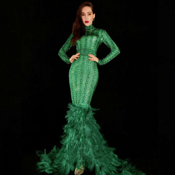 feather rhinestone dress