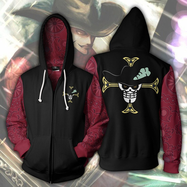 One Piece Dracule Mihawk 3d Hooded Zipper Jacket Anime Cosplay Wish