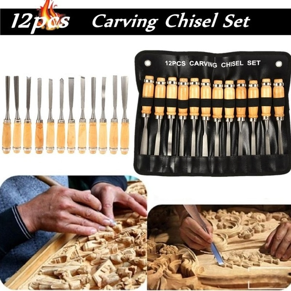 12Pcs Wood Carving Wood Working Hand Chisel Set Professional Lathe Gouges Tool 