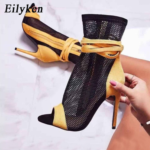 yellow open toe booties
