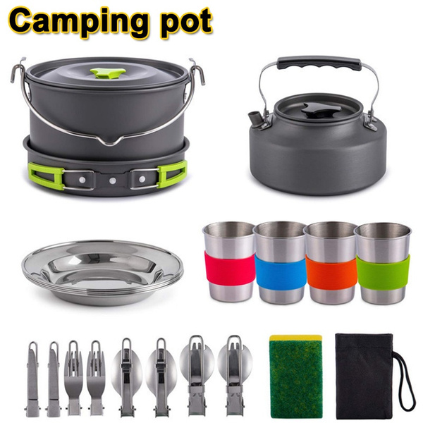  Outdoor Camping Cookware Set with Pot Pan and Kettle