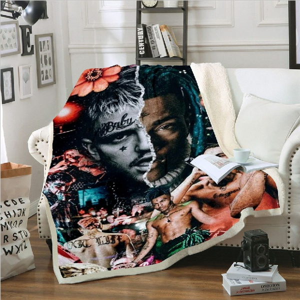 3D Sherpa Blanket Sofa Couch Quilt Cover Throw Fleece Velvet Rapper Lil Peep 