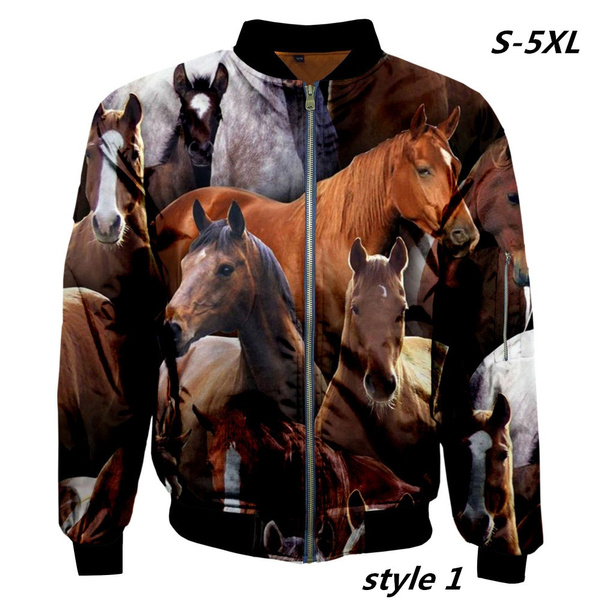 Fashion zipper jacket animal love horse strong horse tracksuit casual pop  style 3D printed bomber jacket unisex plus cotton jacket