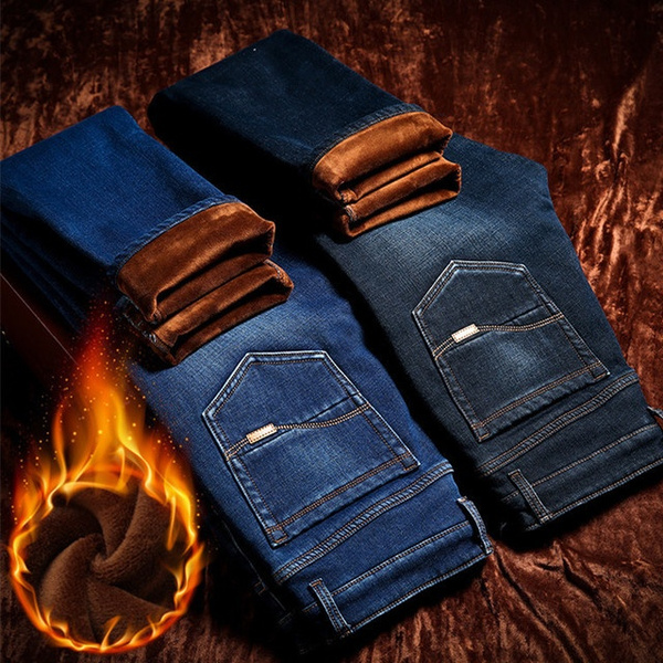 Color : B, Size : 36 LBBL Men Activities Warm Jeans Autumn Winter Jeans Warm Flocking Warm Soft Men Jeans Women's thermal pants