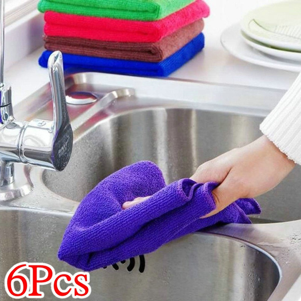 6PCS/Set Microfiber Dish Cloth for Washing Dishes Dish Rags Best Kitchen Cloths  Cleaning Cloths With Poly Scour Side Assorted