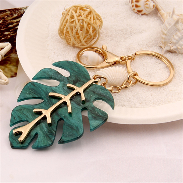 Leaf Key Chain Light Green Plant Keychain For Women Man Zinc Alloy Leaf Keyring For Friends Wish