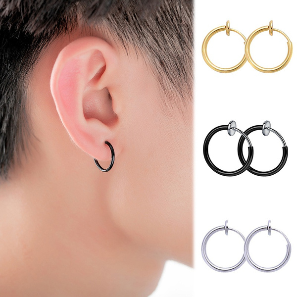 Watkings Retractable Earrings No Need Piercing Men Women Classic Hip-Hop Style Hoop Earrings 11mm~20mm Stainless Steel Earrings