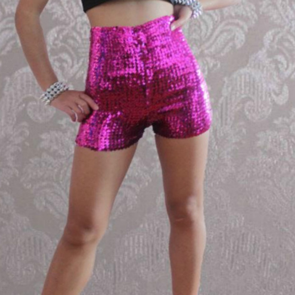 Women's Sequins Shorts High Waist Stretch Glitter Shiny Shorts