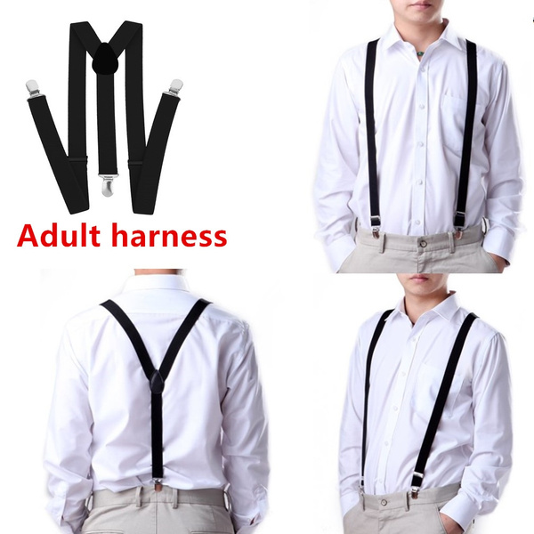 Mens Womens Clip-on Suspenders Elastic Y-Shape Adjustable Braces (White)