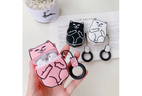 Cartoon Cat Print Clear Earphone Case