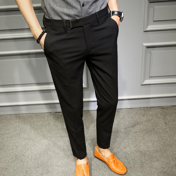 Korean Slim Fit Men Trousers Suit Pant Black Navy Solid Business