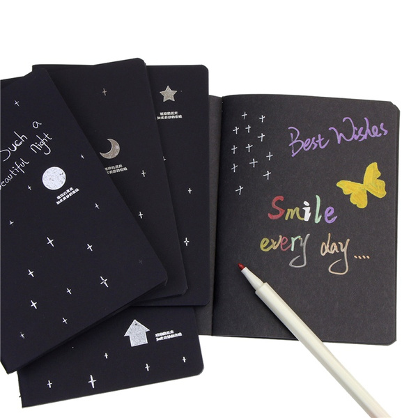 32K Black Paper Graffiti Notebook Sketch Book Diary Stationery For Painting  Notepad Drawing (24 sheets, 48 pages)