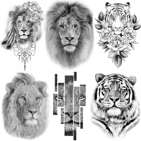 SAVI 3D Temporary Tattoo Crowned Tiger King Lion Design Size 21x15CM   1PC  Amazonin Beauty