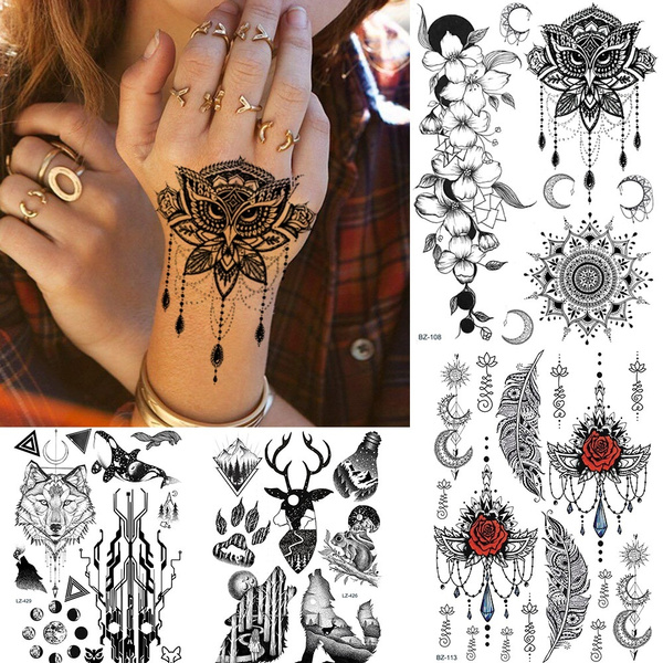 Indian Henna Hand Painted Transfer Waterproof Temporary Tattoo Sticker Moon  Lotus Mandala Chain Body Art Fake Tattoos Women Men From Soapsane, $8.13 |  DHgate.Com