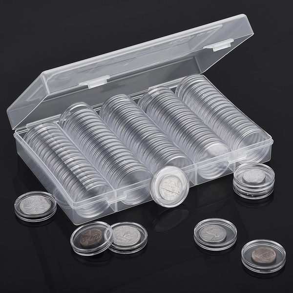 100 Pieces 30mm Coin Capsules Round Plastic Coin Holder Case with Storage  Organizer Box for Coin Collection Supplies
