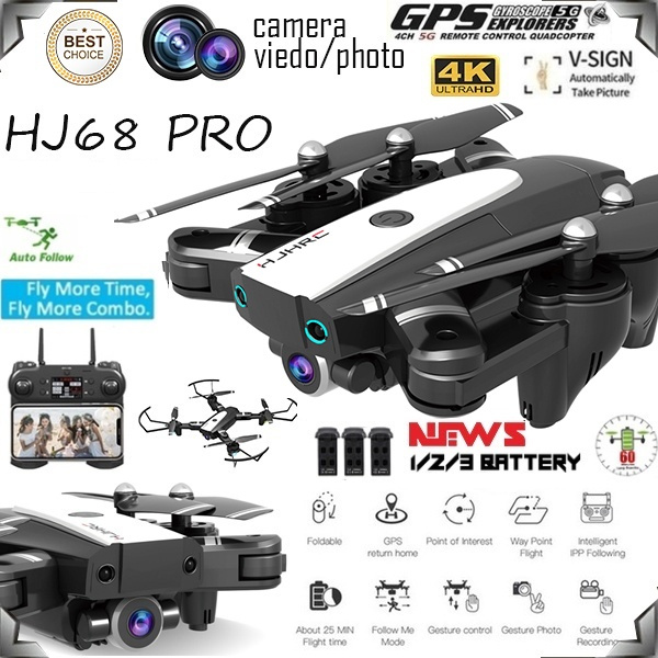 2020 Newest Upgrade Remote Control Drone HJ68 Pro Quadcopter UAV with  1080P/4K HD FPV 120° Wide-angle Camera + Optical Flow Positioning + V-Sign  + Gesture Video + Real-time Transmission + Long-term Flight +