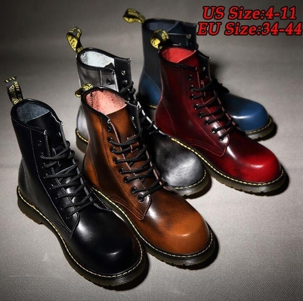 Plus Size 35-44 Womens Boots Leather Eight-Eye Lace-Up Boots Motorcycle ...