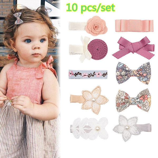 10 Pcs Baby Girl Hairpin Set Japanese and Korean Style Cute Bow Flower  Pearl Baby Hair Clip For Baby Girls Toddlers | Wish