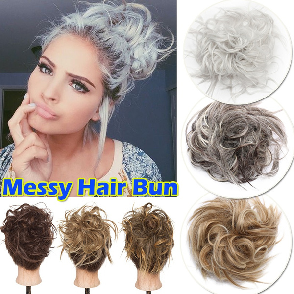 S noilite Silver Grey Thick 45G Messy Curly Bun Hairpiece Scrunchies Updos Hair Extensions For Wedding Dating Daily