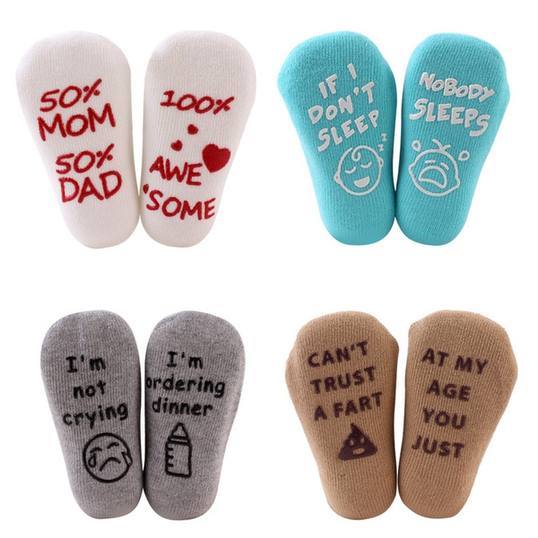 Baby Socks Gift Set - Unique Baby Shower or Newborn Gift - 4 Pairs of Cute  Funny Quotes in Gift Box : : Clothing, Shoes & Accessories
