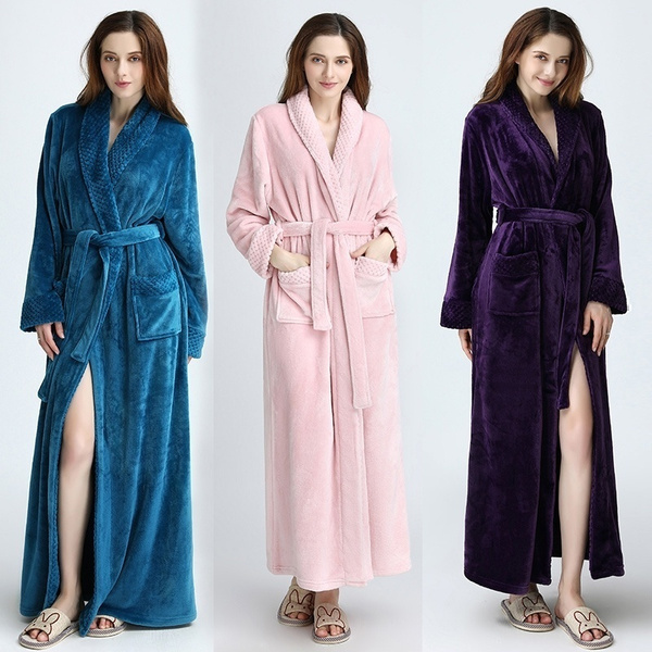 Women Men Winter Plus Size Flannel Robe Extra Long Hooded Warm