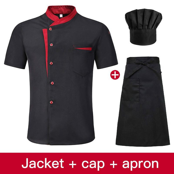 Unisex Chef Uniform Hotel Kitchen Work Clothes Short Sleeved Chef  Restaurant Uniform Cooking Shirt Jacket+Hat+Apron