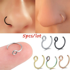 5pcs/lot 316L Surgical Nose Faux Nose Ring Nose Piercing Stainless Steel Nose Ring Clip on Nose Ring Nose Stud Fake Nose Ring Faux Nose Hoop Ring Nose Ring